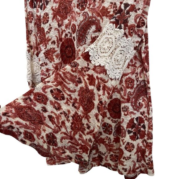 Style & Co | Auburn Rust Peasant Top Floral Flare Sleeve Crochet Petite Medium - Picture 4 of 7
